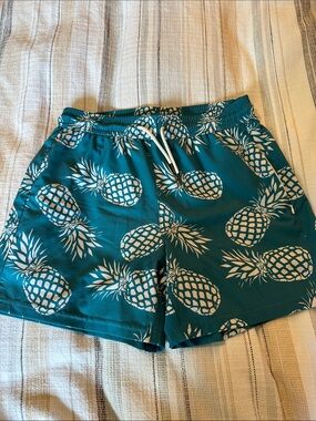 Men's Teal Pineapple Print Swim Trunks